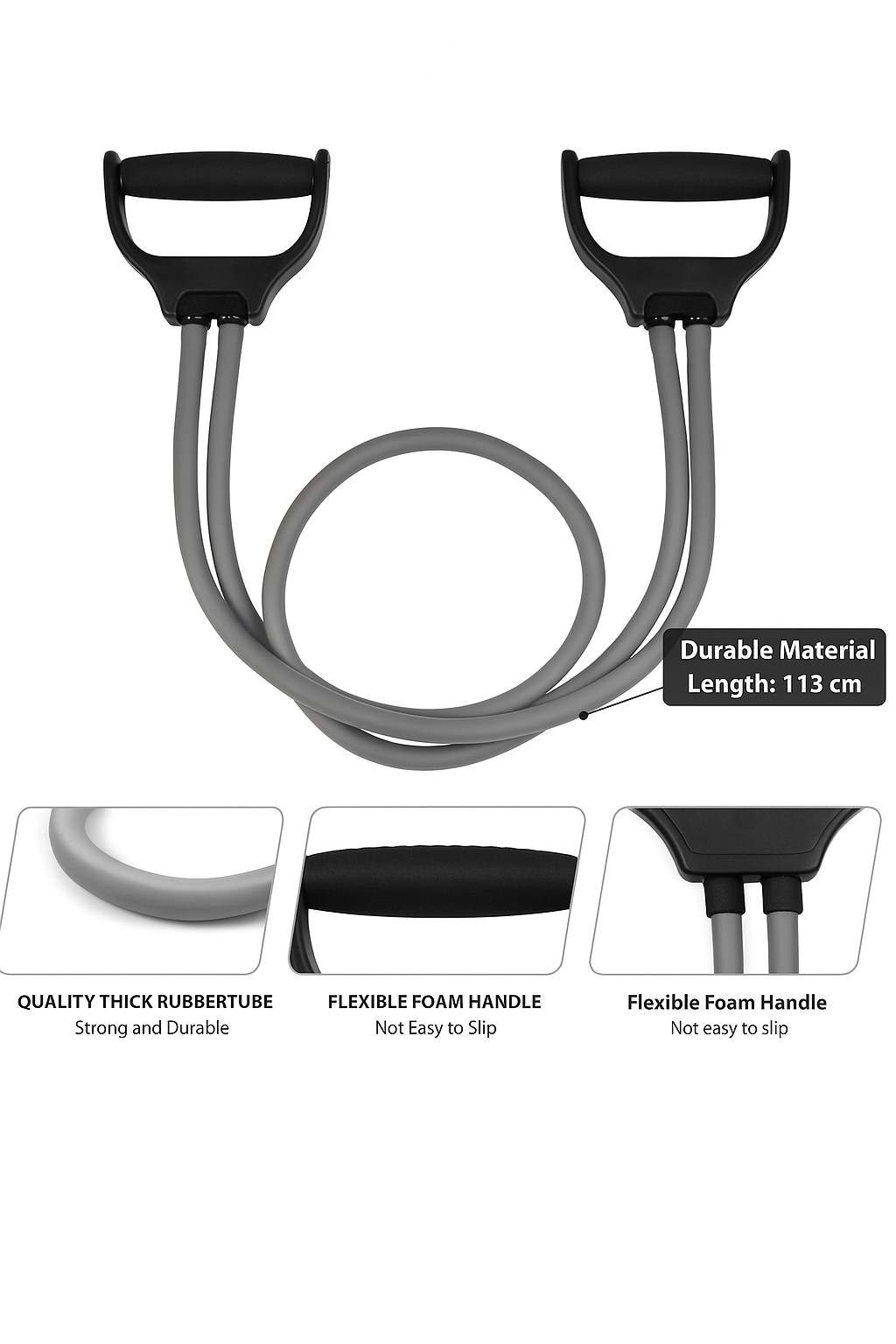 Heavy-duty double toning tube for full-body workout & stretching – Grey.